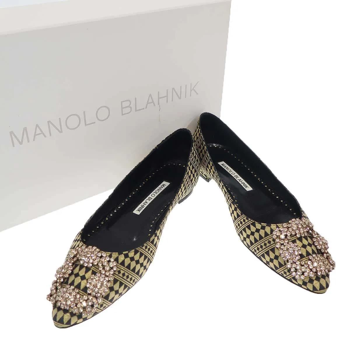 MANOLO BLAHNIK マノロブラニク HANGISI FLAT ハンギシ ジャガードフラットパンプス