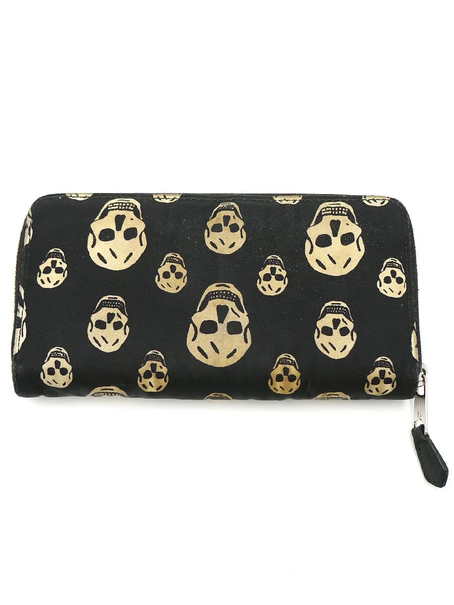 ALEXANDER McQUEEN アレキサンダーマックイーン スカル柄ナイロンラウンドジップレザーウォレット