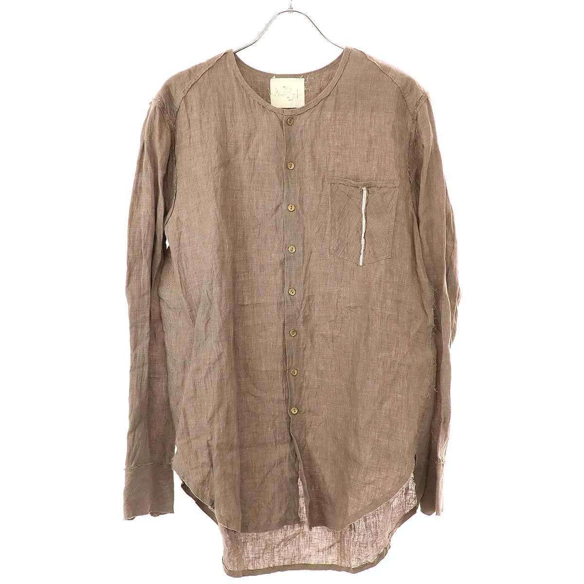 Araki Yuu アラキユウ 21SS Raw Cut No Collar Narrow Shirts カットオフノーカラーリネンシャツ