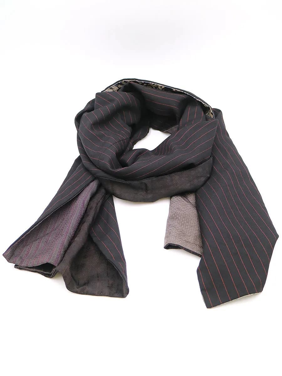 GEOFFREY B.SMALL ジェフリービースモール GRA04 scarf SUPER 120's TASMANIA WOOL ピンストライプ&パッチワークスカーフ