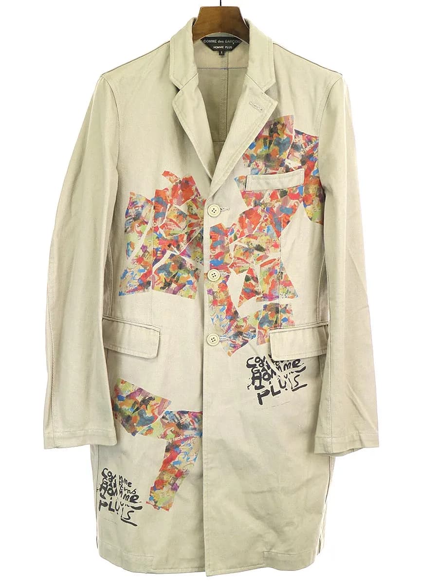 COMME des GARCONS コムデギャルソン オム プリュス 08AW ジオメトリック柄コットン葛城織ロングジャケット