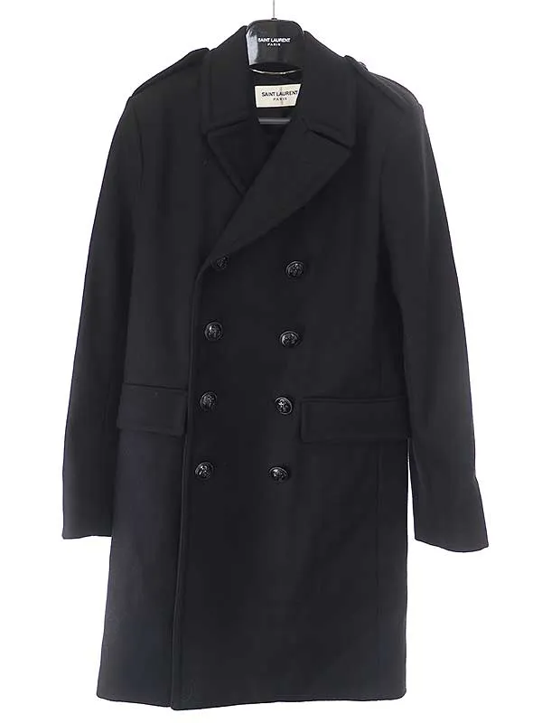 SAINT LAURENT サンローラン パリ 14AW ウールメルトンダブルブレストロングコート