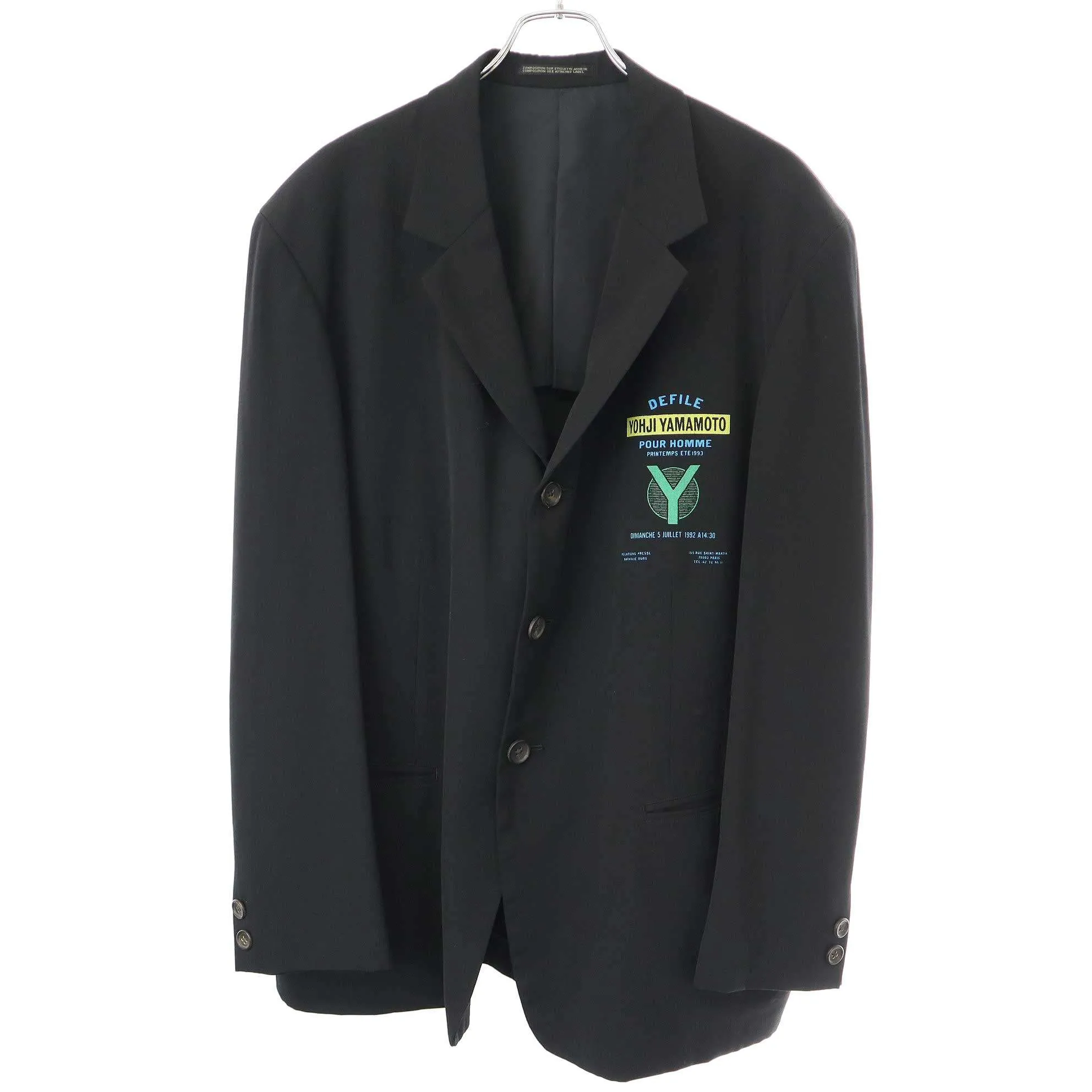 Yohji Yamamoto ヨウジヤマモト プールオム 1993SS デリバリープリントウールギャバジンテーラードジャケット