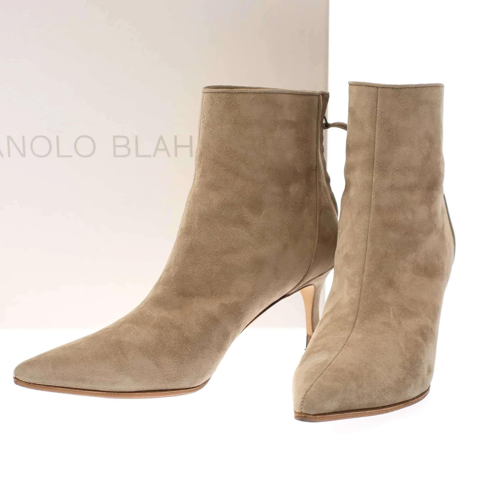 MANOLO BLAHNIK マノロブラニク LACE バックジップスエードレザーブーツ 219-0139-0001