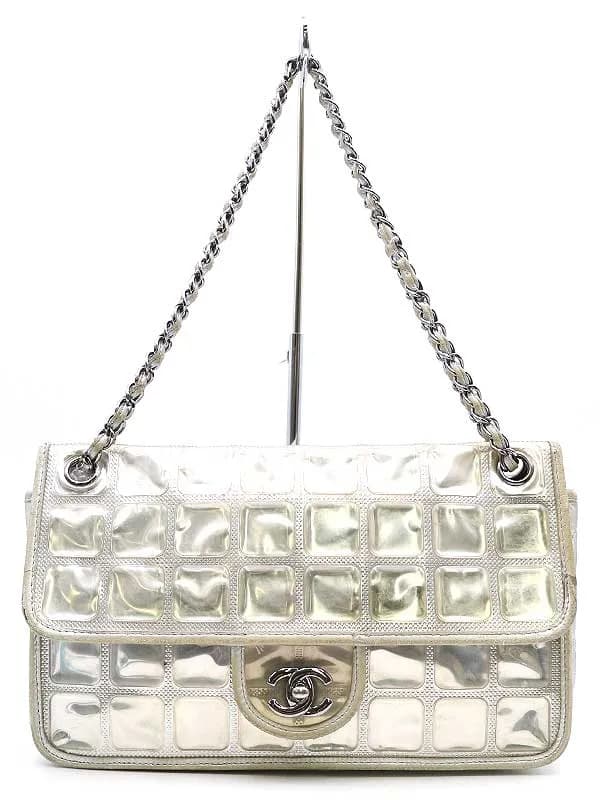 CHANEL シャネル 2008年 PVCレザーコンビシルバーアイスキューブダブルチェーンマトラッセバッグ