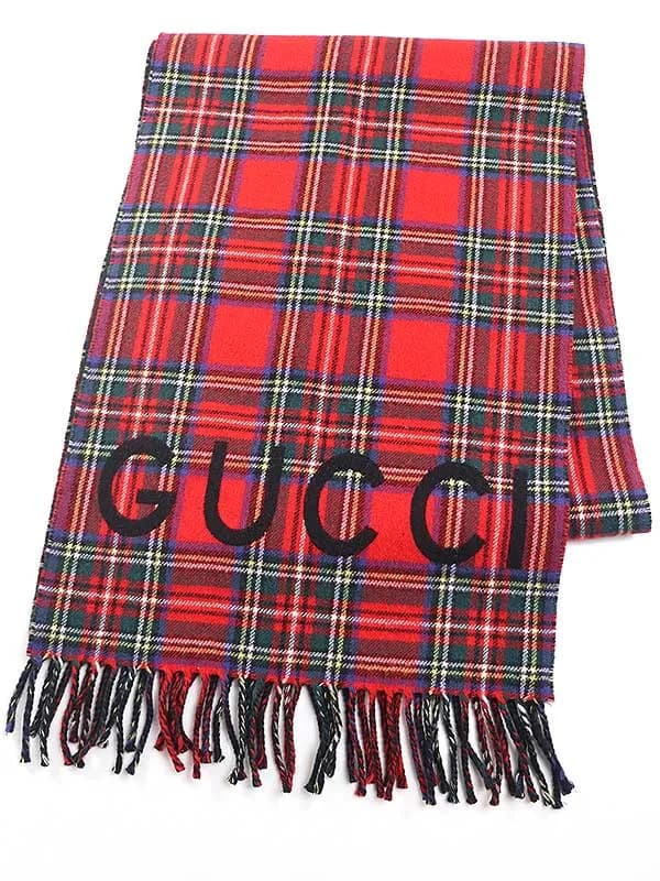 GUCCI グッチ ロゴタータンチェックウールマフラー