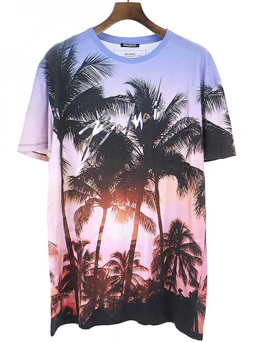 BALMAIN HOMME バルマン オム 19SS Sunset Print Oversized T-Shirt メタリックロゴデザインプリントTシャツ