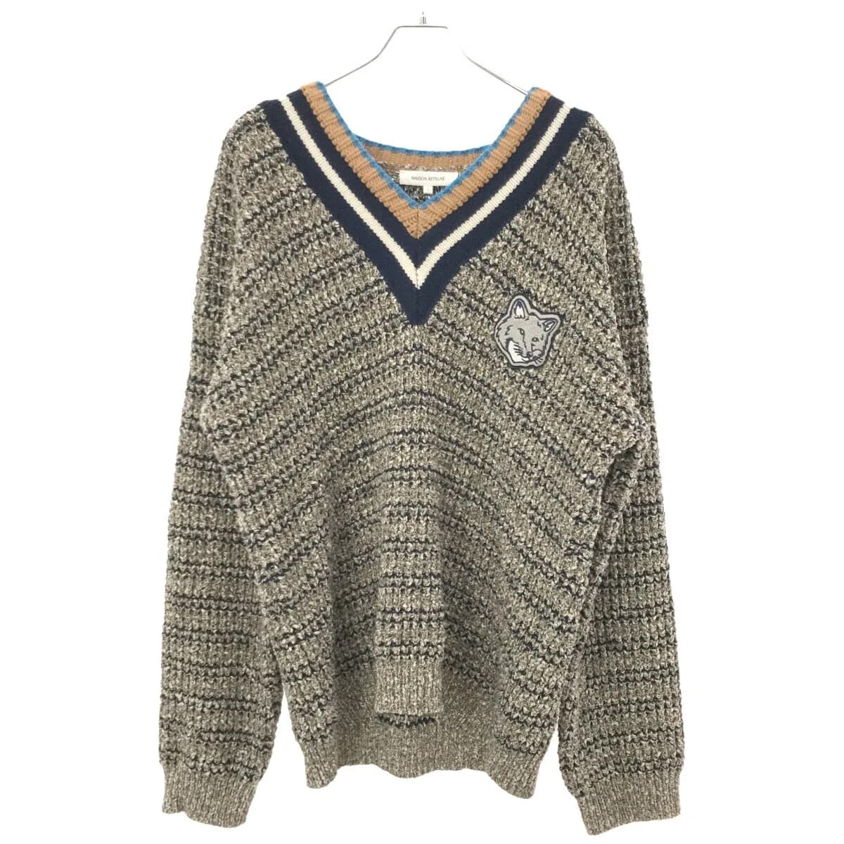MAISON KITSUNE メゾンキツネ 23AW BOLD FOX HEAD Vネックプルオーバーニットセーター LM00803KT1095