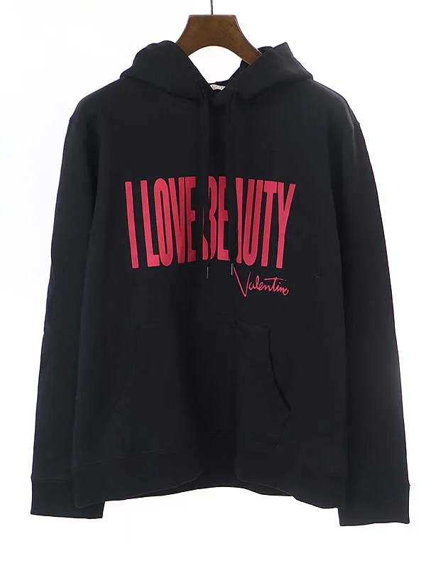 VALENTINO ヴァレンティノ 22AW “Happy Birthday Mr.V” ロゴプリントプルオーバースウェットパーカー ブラック L