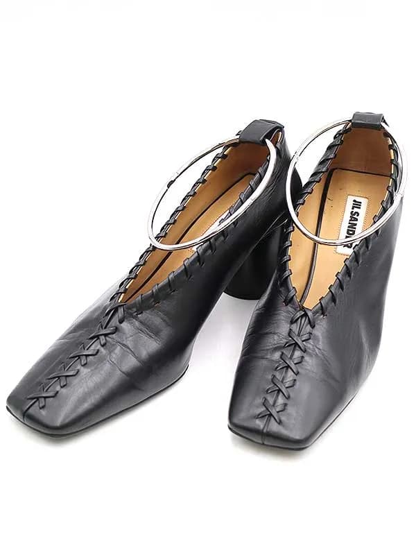 JIL SANDER ジルサンダー メタルアンクレットウィップステッチヒールパンプス