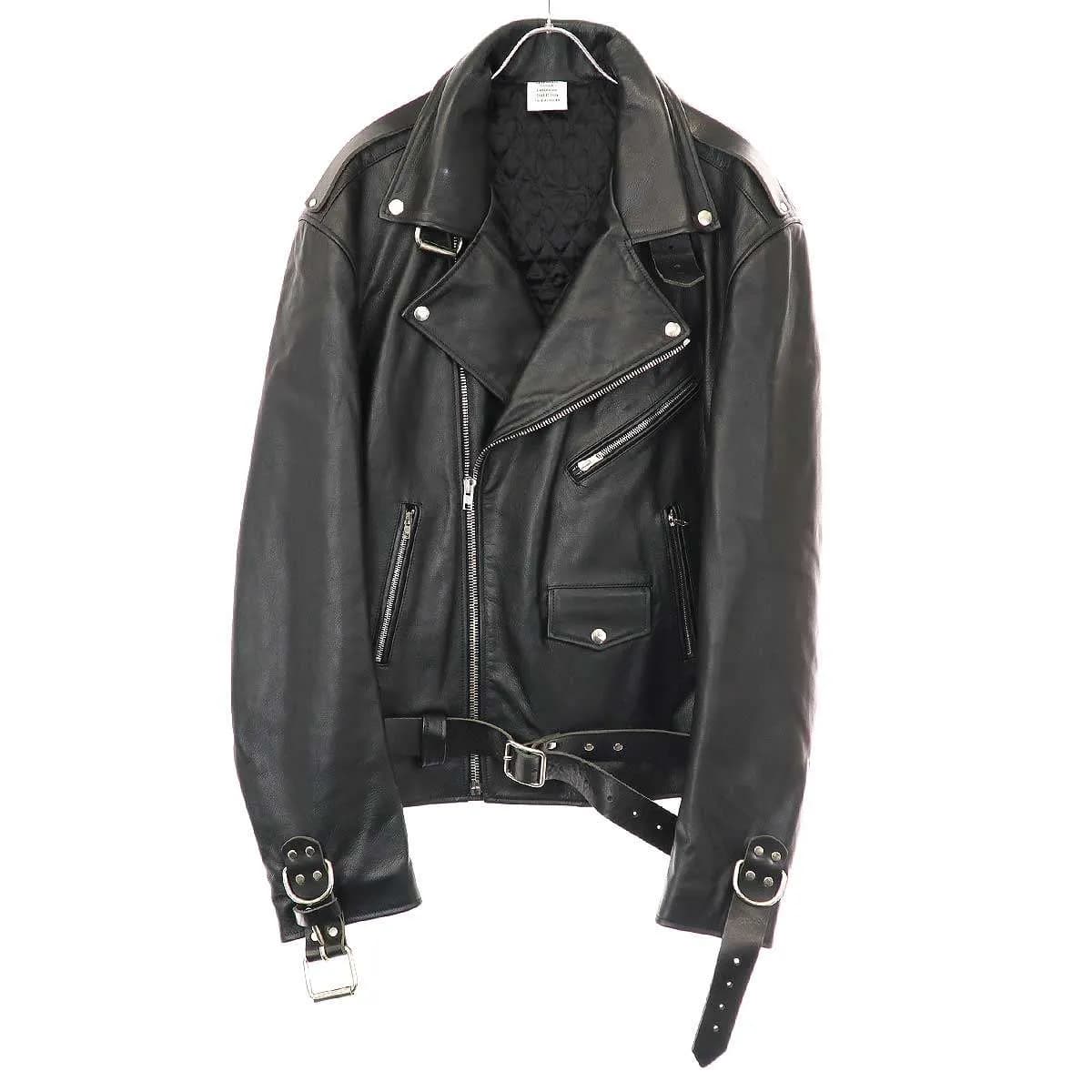 VETEMENTS ヴェトモン GARDEROBE COLLECTION Bondage Biker Jacket ダブルレザーライダースジャケット UA52JA910BL