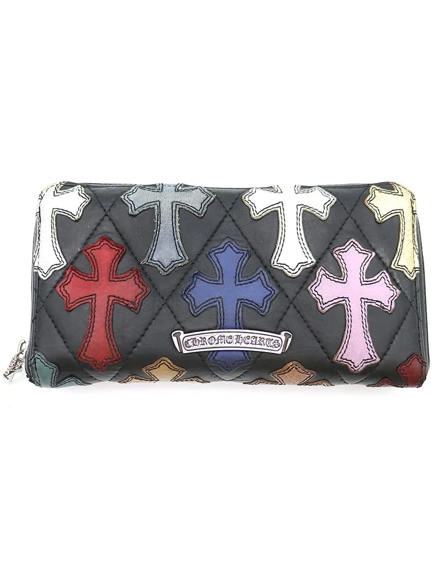CHROME HEARTS クロムハーツ REC F ZIP QUILTED マルチクロスパッチキルティングレザーウォレット