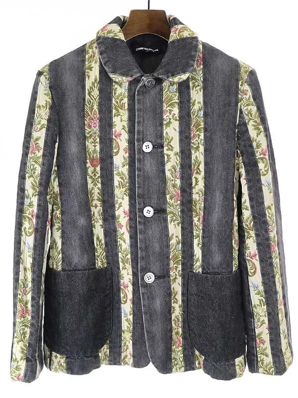 COMME des GARCONS トリコ コムデギャルソン 01AW 異素材フラワーストライプデニムワークジャケット