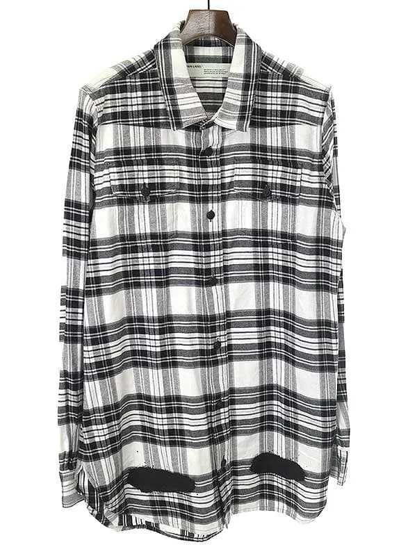 OFF-WHITE オフホワイト 17SS DIAG SPRAY CHECK SHIRT ロゴプリントチェックシャツ