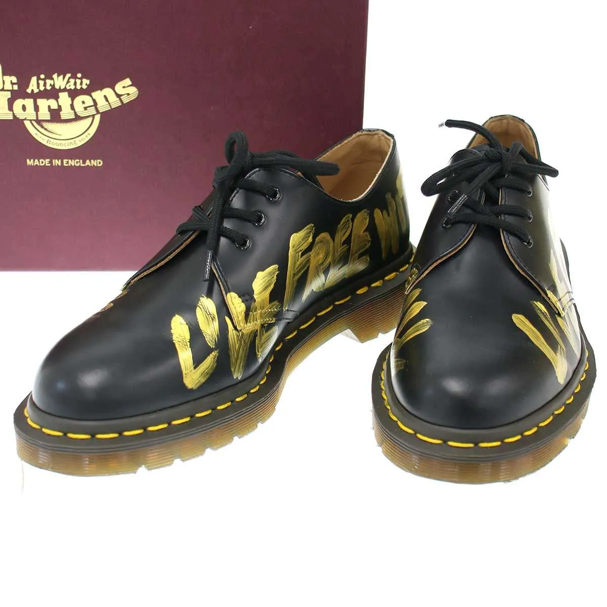 COMME des GARCONS コムデギャルソンコムデギャルソン ドクターマーチン MIE 1461 LIVE FREE WITH STRONG WILL 3ホールペイントレザーシューズ RB-K101-001