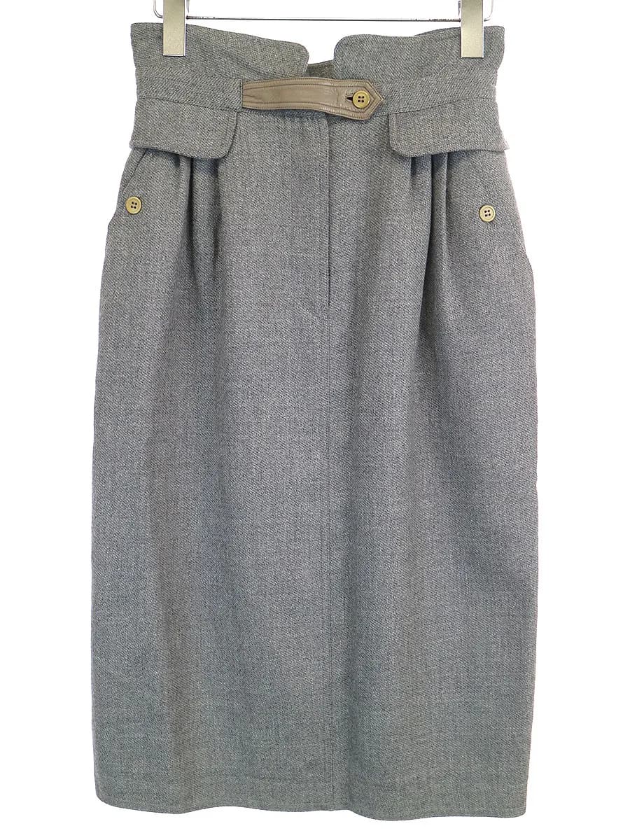 GUCCI グッチ オールド 90's レザー切替ウールスカート