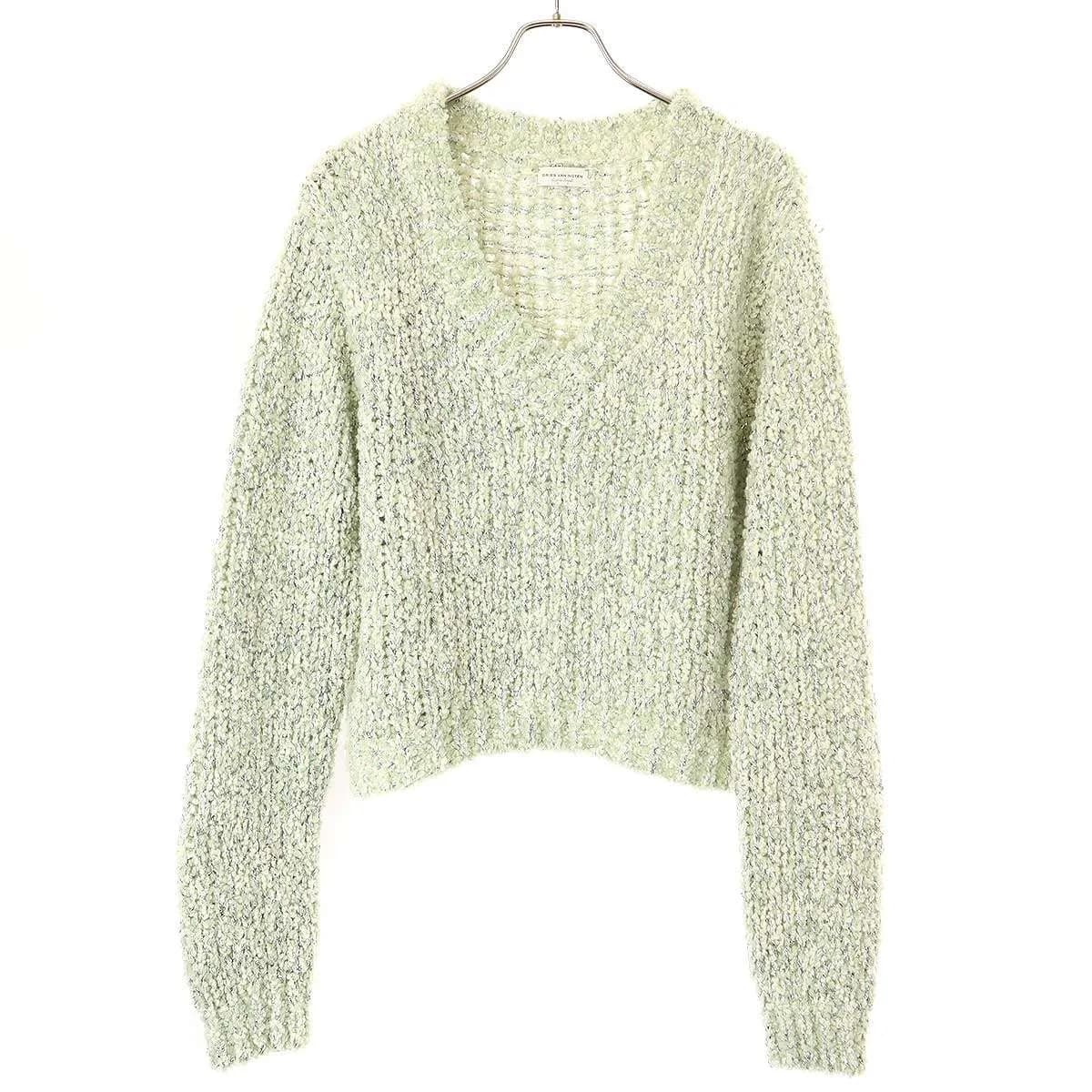DRIES VAN NOTEN ドリスヴァンノッテン Vネックシルバーステッチワイドニットセーター