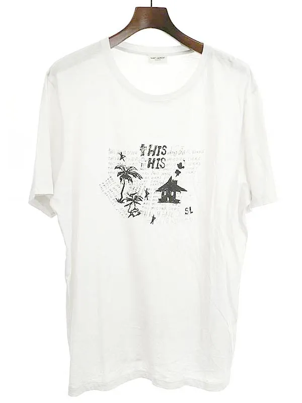 SAINT LAURENT サンローラン パリ 20SS ダメージ加工ハングオーバープリントTシャツ