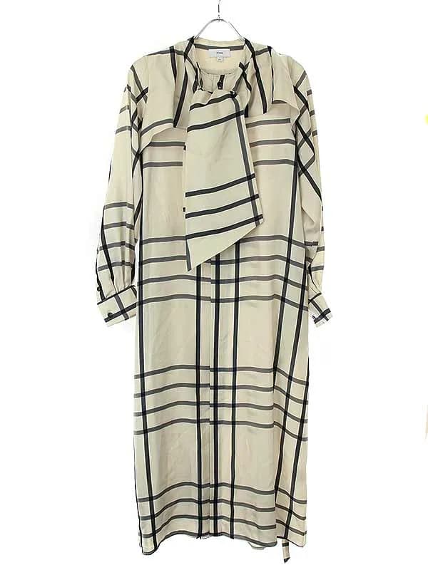 HYKE ハイク 23AW CUPRO CHECK PUSSY BOW DRESS チェックドレス ワンピース