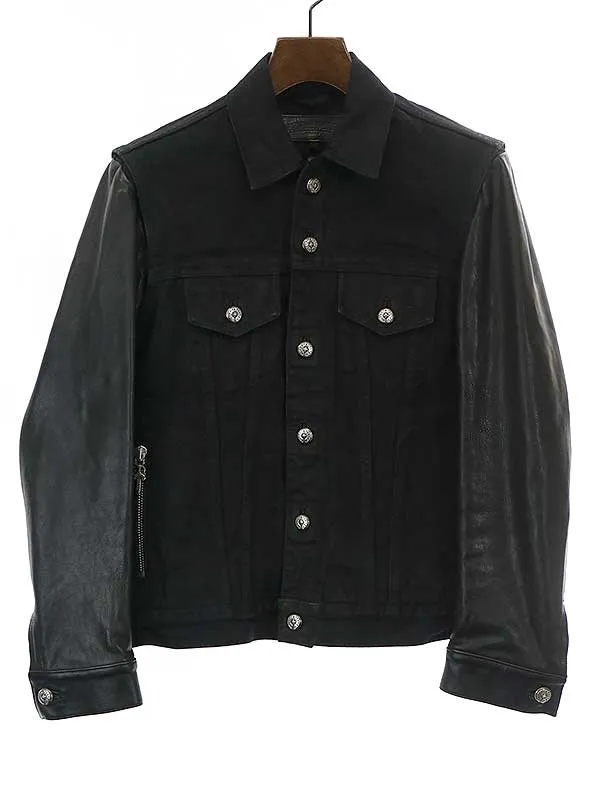 CHROME HEARTS クロムハーツ DNM LTHR SLV FLRNEE レザースリーブフレアデニムジャケット