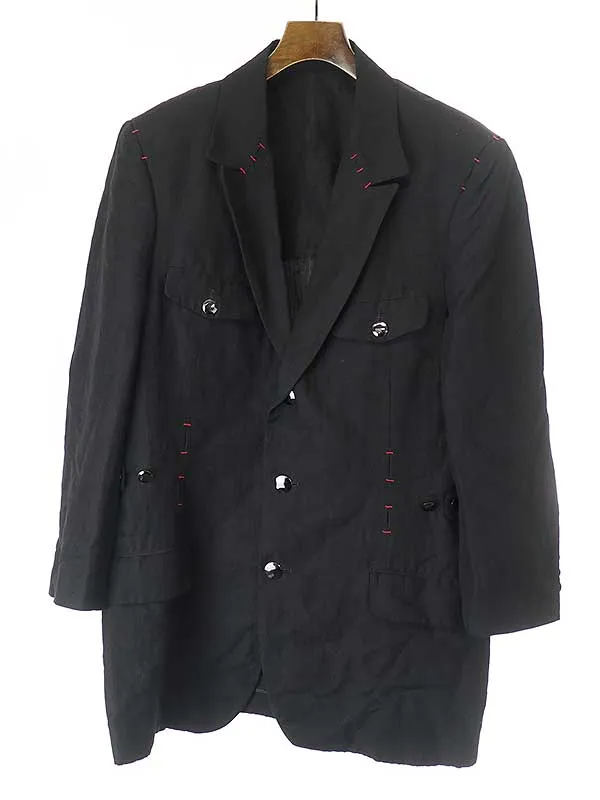 Yohji Yamamoto ヨウジヤマモトプールオム 06SS ベースボール期 レーヨンリネンステッチジャケット