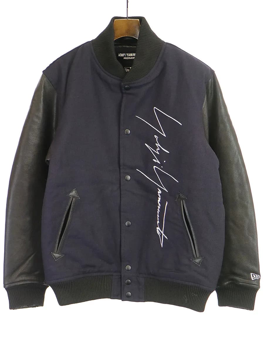 Yohji Yamamoto ヨウジヤマモト プール オム 18AW シグネチャーロゴレザースリーブスタジャン
