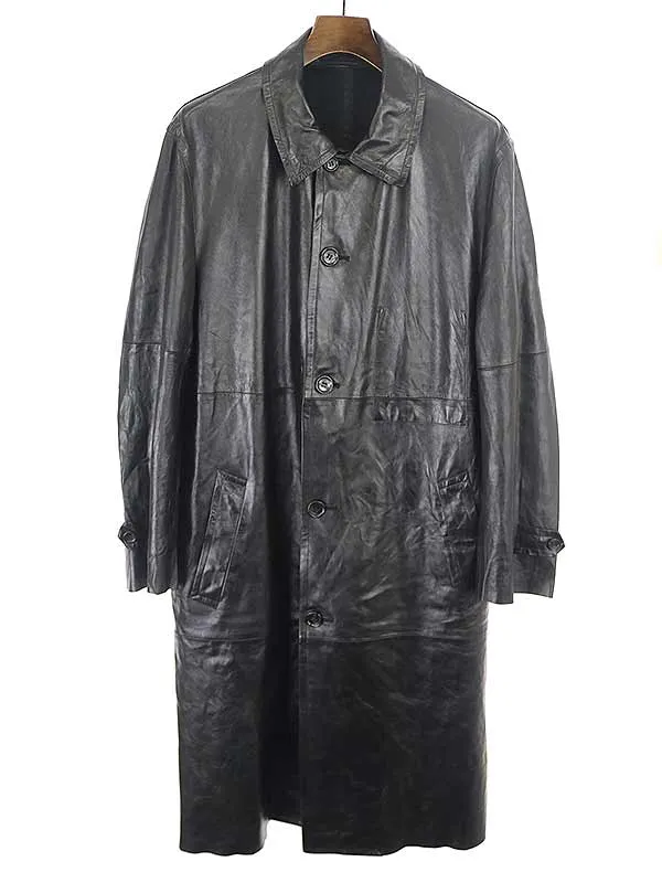 COMME des GARCONS コムデギャルソン 98AW ラムレザーロングシャツコート ブラック M