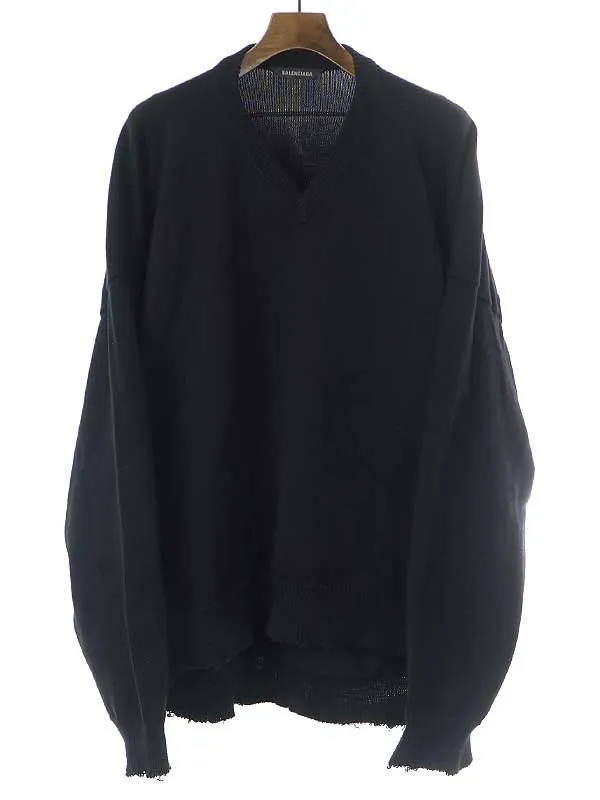 BALENCIAGA バレンシアガ ダメージ加工Vネックコットンニットセーター