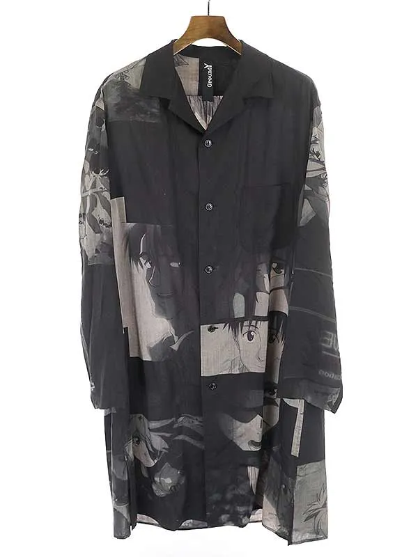 Yohji Yamamoto グラウンドワイ × エヴァンゲリオン 15SS マルチプリントテンセルロングシャツ