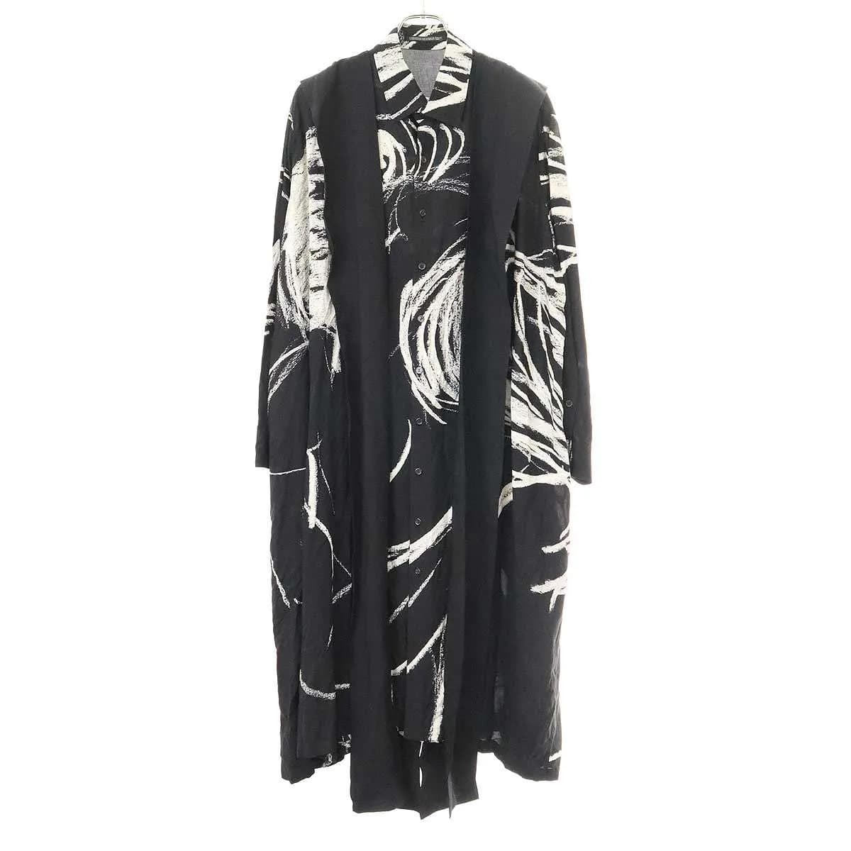 Yohji Yamamoto ブラックスキャンダルヨウジヤマモト 19AW 総柄 レーヨンドレスシャツワンピース