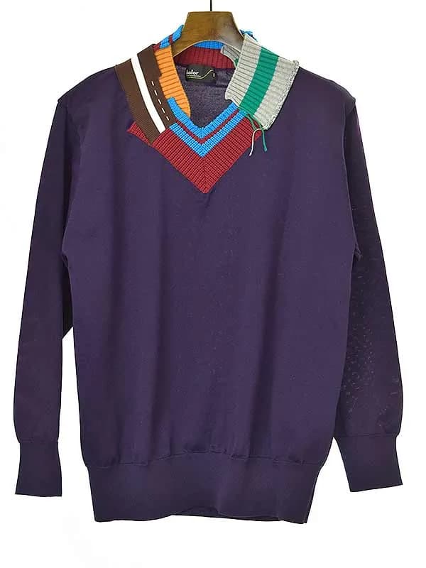 kolor カラー 22SS contrast-collar knit jumpe コントラストカラーポリエステルニットセーター