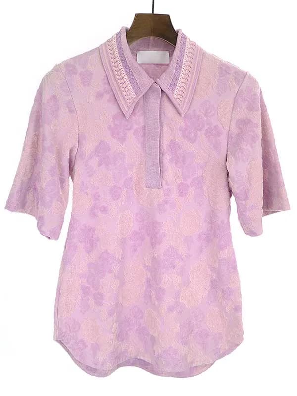 Mame Kurogouchi マメ クロゴウチ 22SS Flowered Velour Jacquard Polo Shirt ジャガードポロシャツ