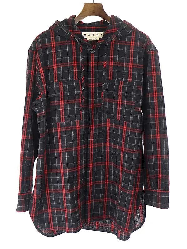 MARNI マルニ 18AW ウールチェックフーデットシャツ