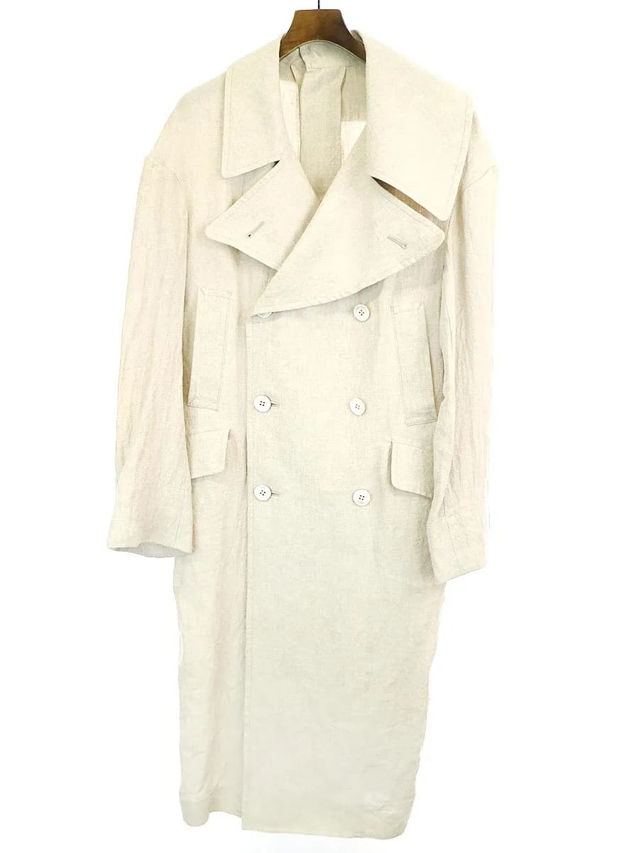 Yohji Yamamoto レギュレーション ヨウジヤマモト 19SS リネンスプリットカラーオーバーサイズドダブルブレストコート