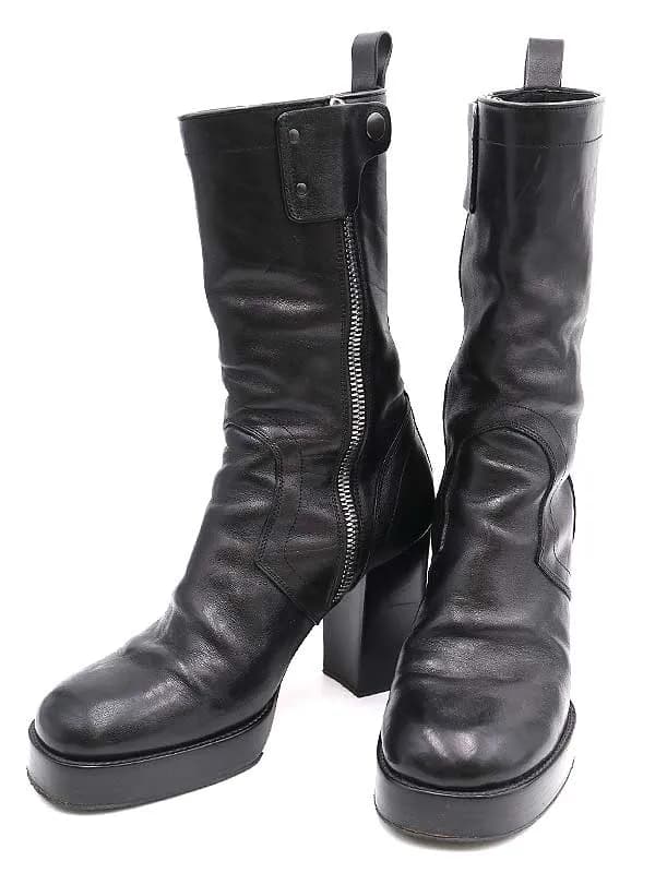 Rick Owens リックオウエンス サイドジップロングヒールレザーブーツ