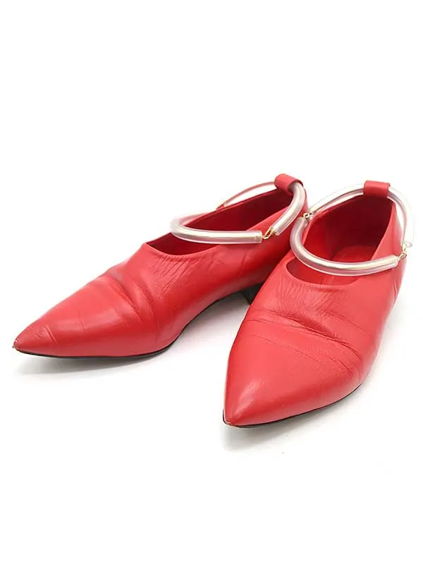 JIL SANDER ジルサンダー ポインテッドトゥメタルリングレザーバレエシューズ