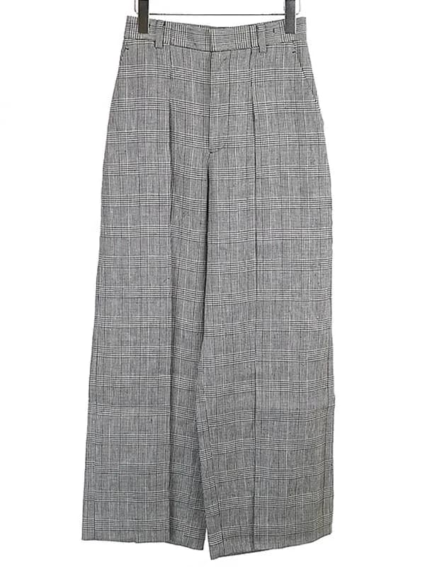 Aton エイトン LINEN HOUND'S TOOTH グレンチェックリネンワイドパンツ