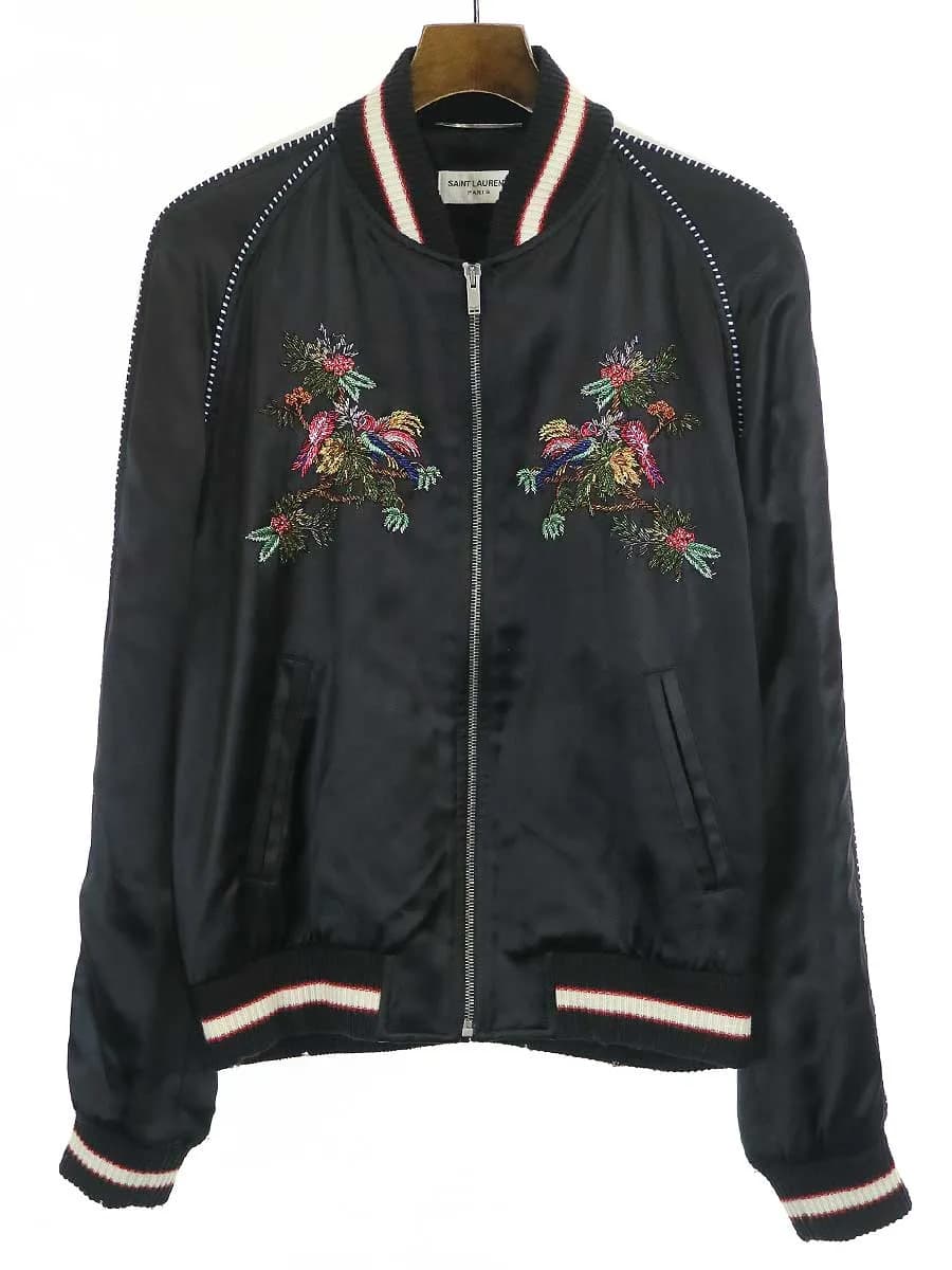 SAINT LAURENT サンローラン パリ 19SS バードオブパラダイス刺繍バーシティジャケット スカジャン