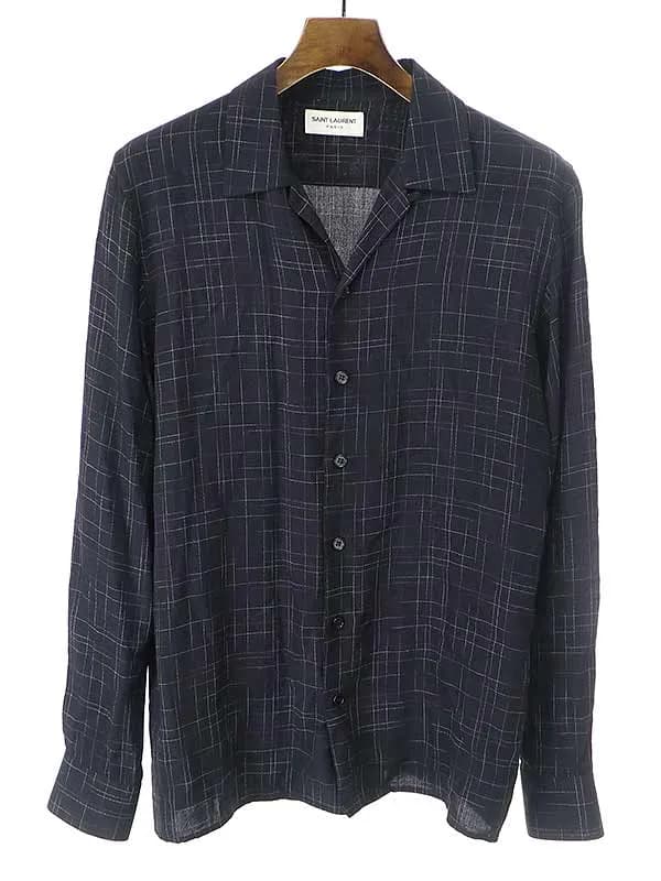 SAINT LAURENT サンローラン パリ 14AW オープンカラーレーヨンチェックシャツ