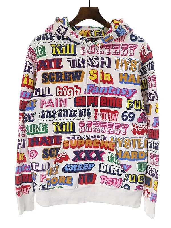 Supreme シュプリーム×ヒステリックグラマー 17AW Text Hooded Sweatshirt 総柄プルオーバーパーカー