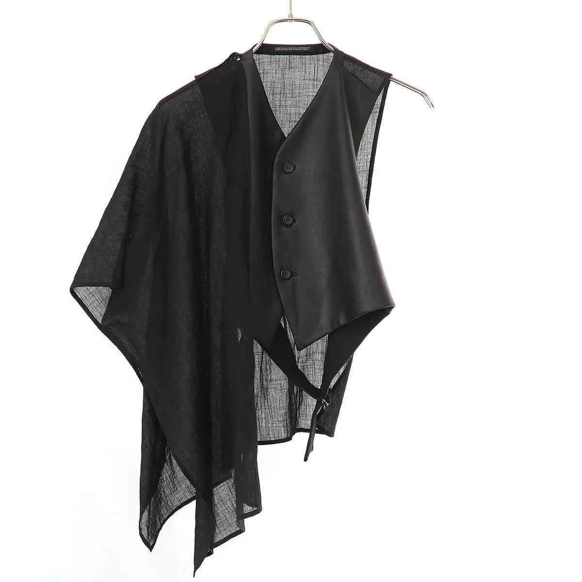 Yohji Yamamoto ヨウジヤマモト ファム 24SS DOUBLE FACE GOAT LEATHER R STOLE DETAIL VEST デザインジレベスト