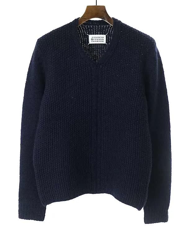 Maison Margiela メゾンマルタンマルジェラ 07AW ワッフル切替ウールVネックニットセーター