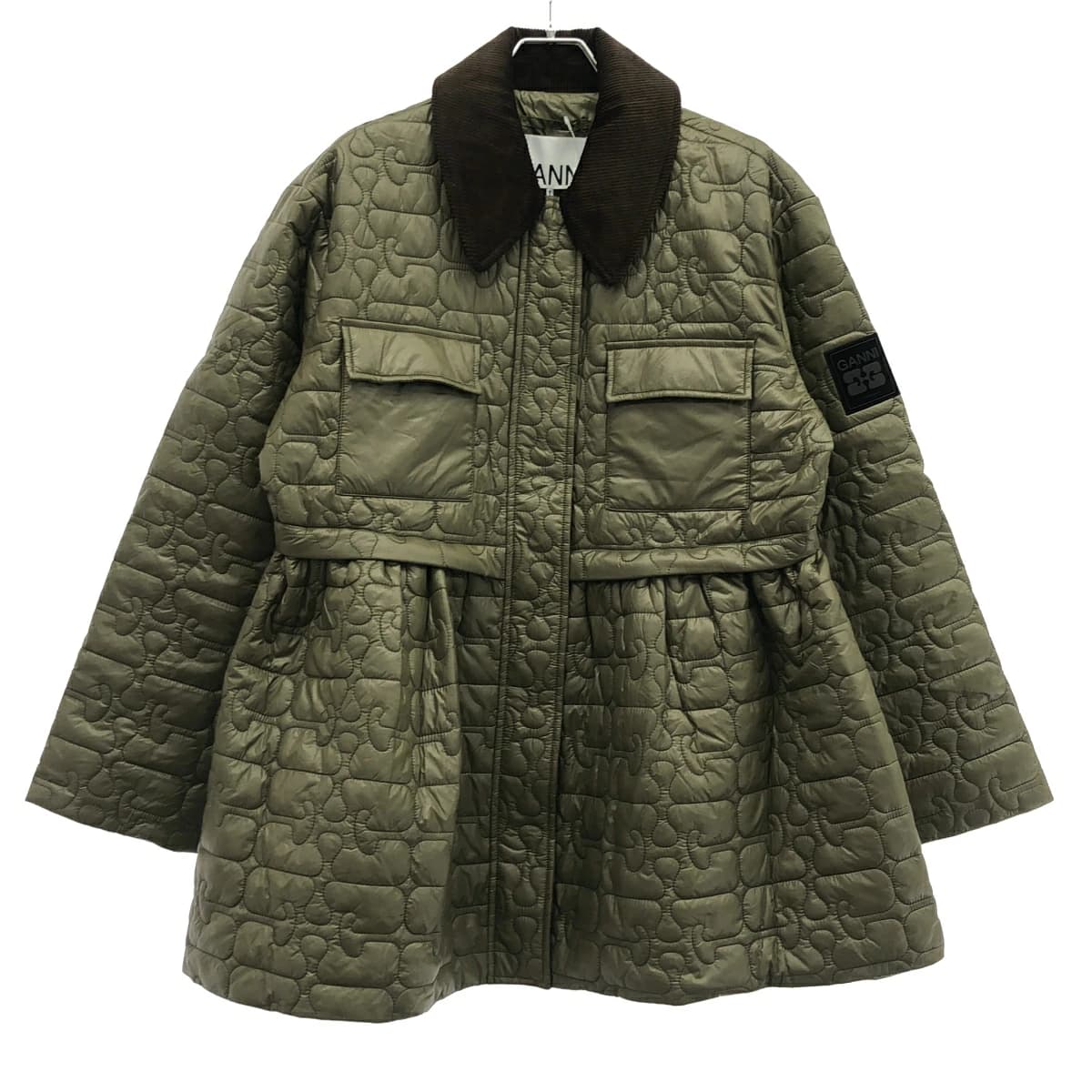 GANNI ガニー Shiny Quilt Midi Jacket w. Flare コーデュロイカラーキルティングジャケット