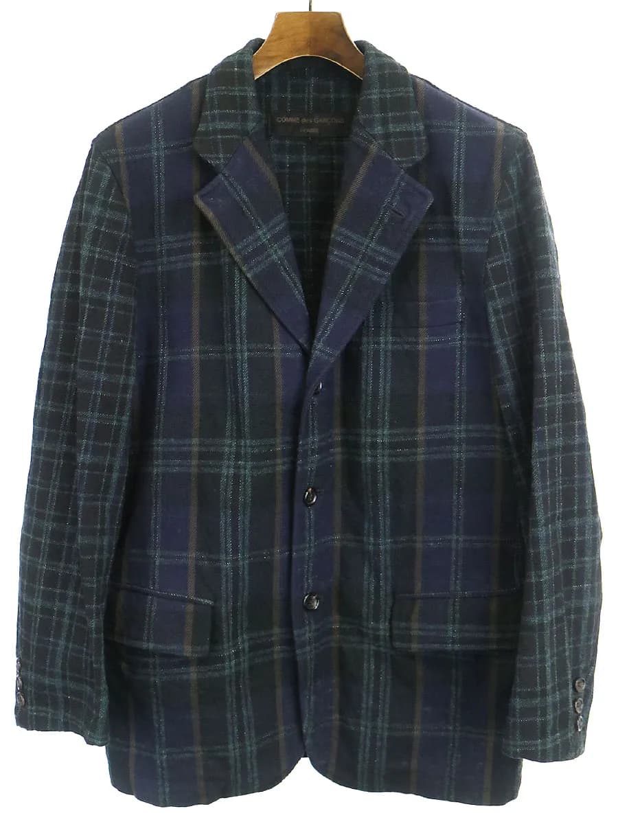 COMME des GARCONS コムデギャルソン オム 02AW チェック柄スリット糸コットンウール3Bジャケット