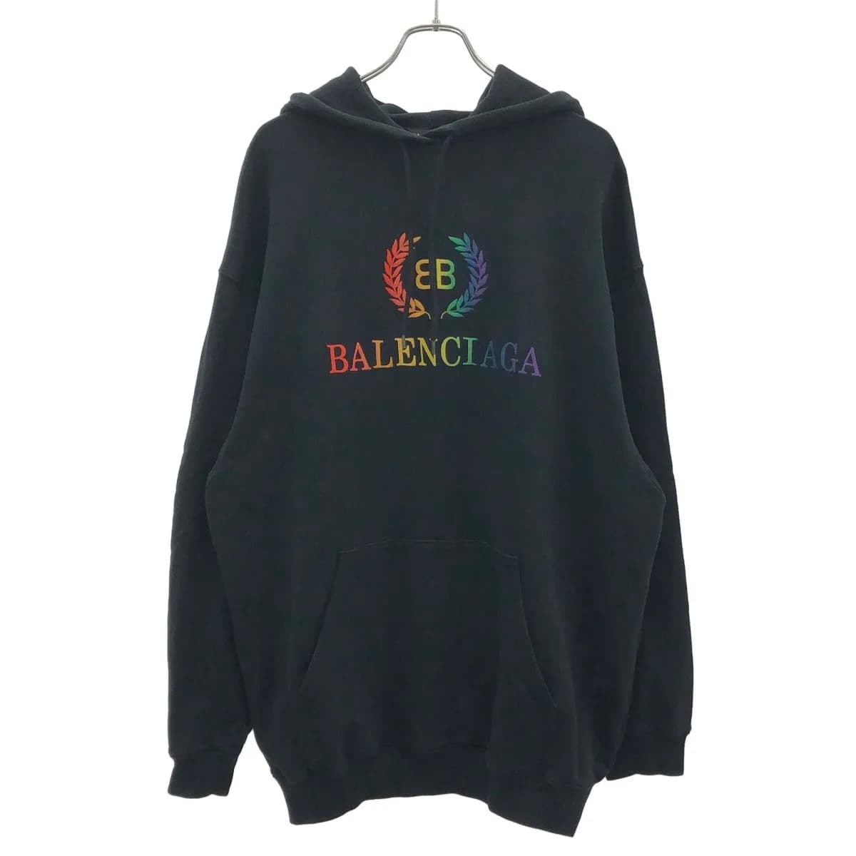 BALENCIAGA バレンシアガ 19SS RAINBOW BB LOGO HOODIE レインボーロゴエンブロイダリースウェットプルオーバーパーカー