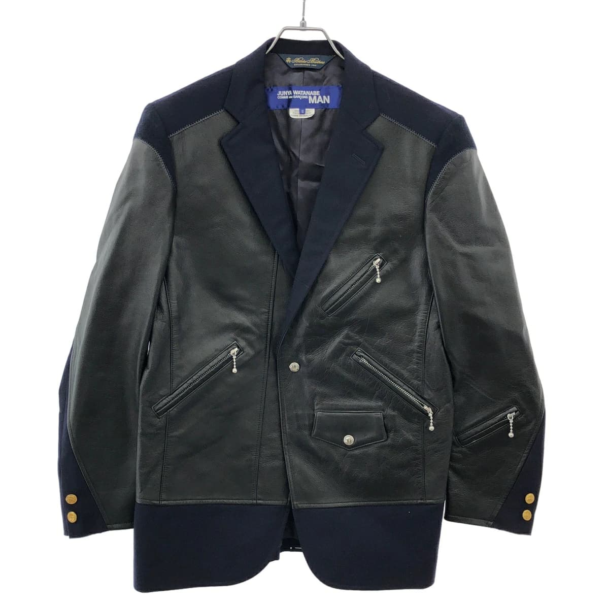 JUNYA WATANABE ジュンヤワタナベコムデギャルソンマン×ブルックスブラザーズ 20AW ドッキングレザーライダースブレザージャケット WF-J025