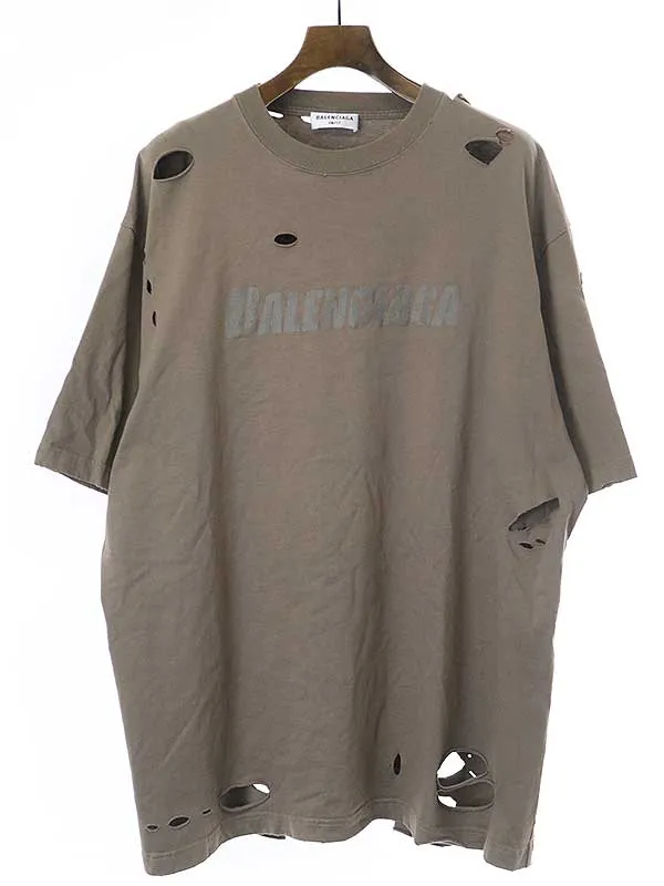 BALENCIAGA バレンシアガ デストロイダメージオーバーサイズロゴTシャツ