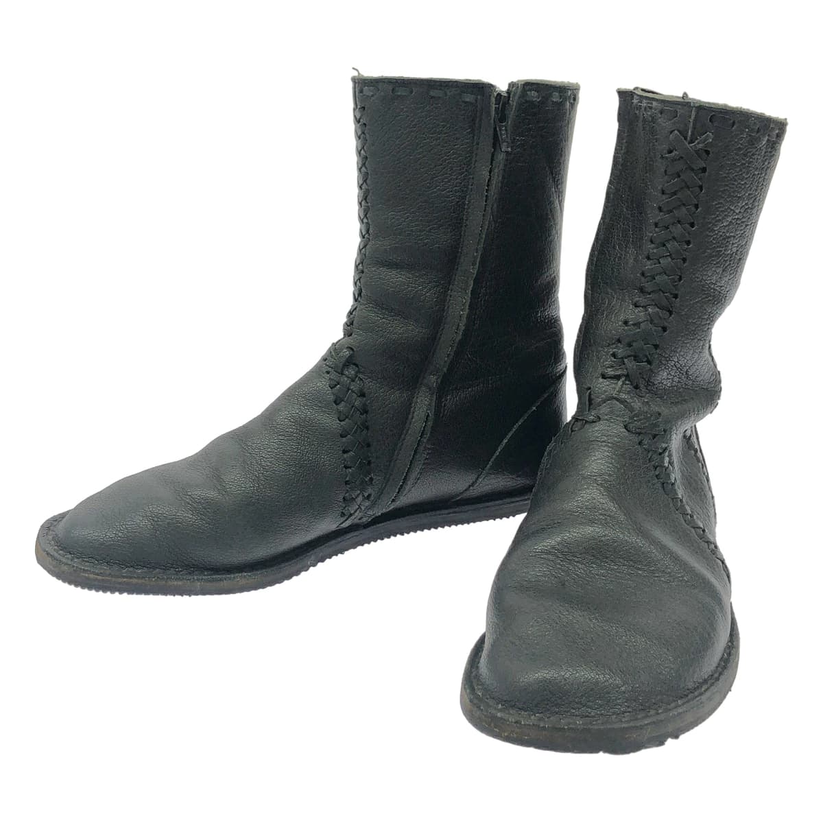 Yohji Yamamoto ヨウジヤマモト ファム ブレイドデザインレザーブーツ
