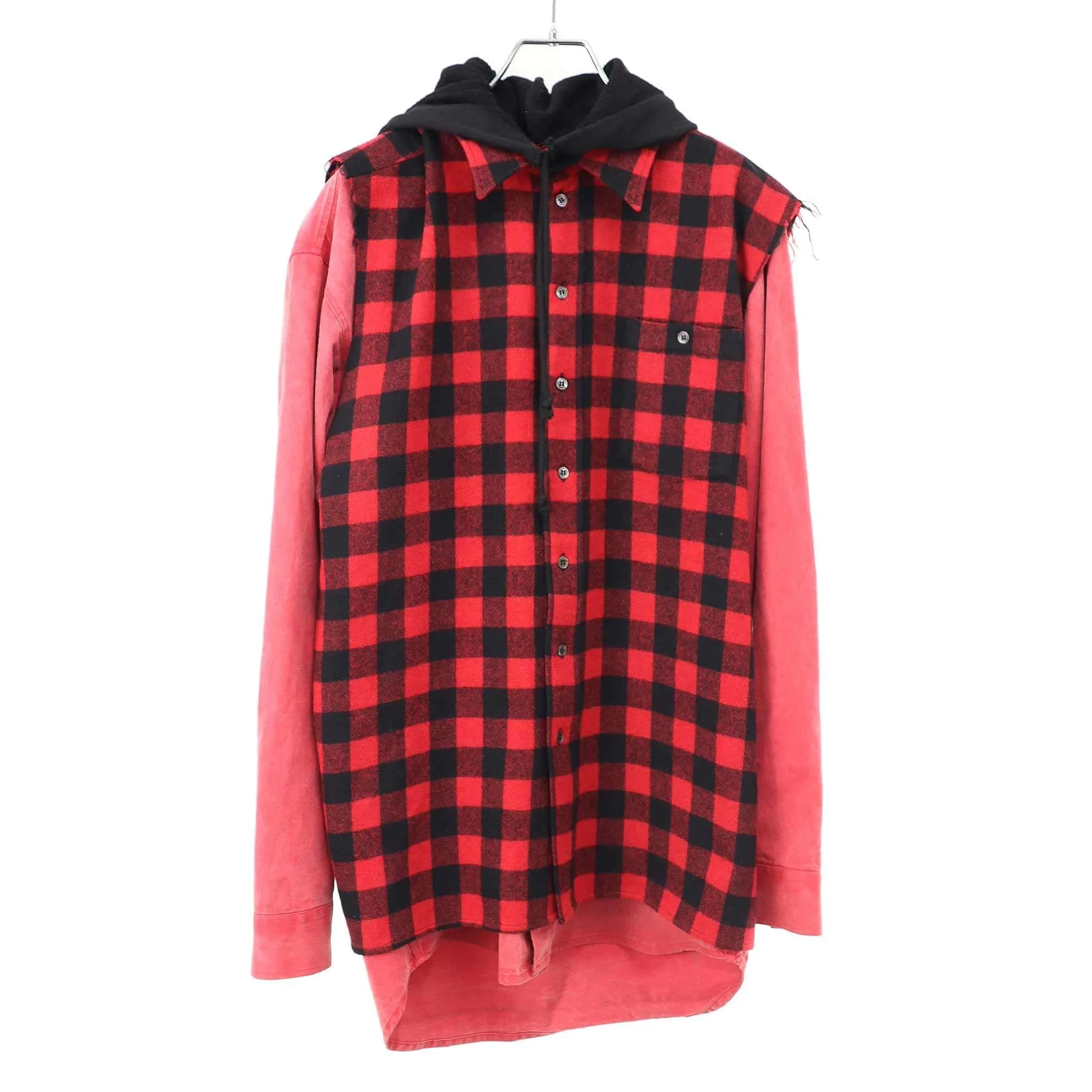 RAF SIMONS ラフシモンズ 2004AW WAVE フーデッドドッキングチェックシャツ