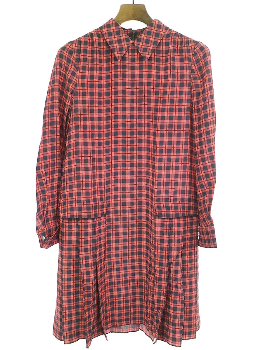 miu miu ミュウミュウ タータンチェックシルクシャツワンピース